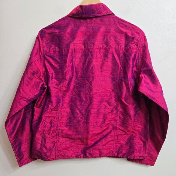 Anu Natural Womens Artsy Minimalist Chic Fushia Irridescent 100% Silk Jacket L - Picture 9 of 12